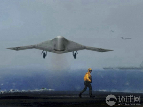 資料圖：X-47B無人機在航母上起降想象圖。