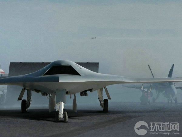 資料圖：X-47B無人機在航母上起降想象圖。