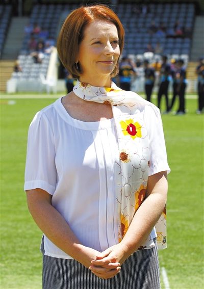29日，堪培拉，澳大利亞總理吉拉德觀看板球比賽。