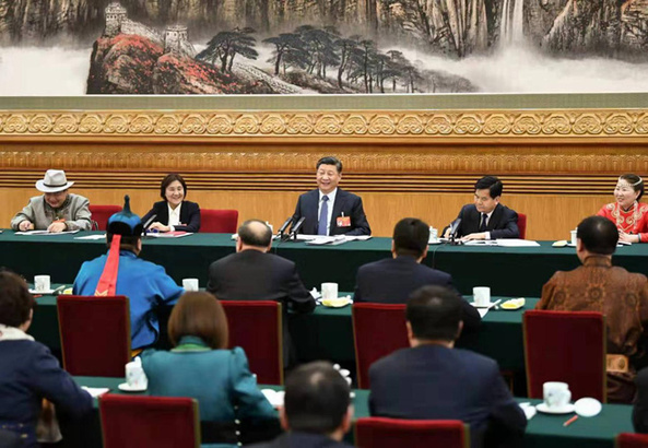 2019年3月5日，習(xí)近平參加十三屆全國人大二次會(huì)議內(nèi)蒙古代表團(tuán)的審議。