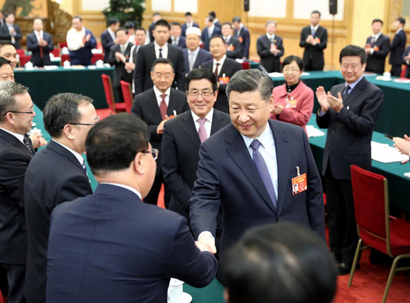 2019年3月7日，習(xí)近平參加十三屆全國人大二次會(huì)議甘肅代表團(tuán)的審議。