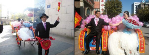 他拉車，她坐車，一路風(fēng)景終身難忘。圖片來源：揚(yáng)子晚報